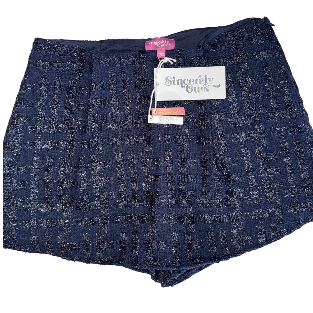 Sincerely Ours Navy Wool Tweed Skort Juniors Large  Blue Metallic Wool Blend NEW